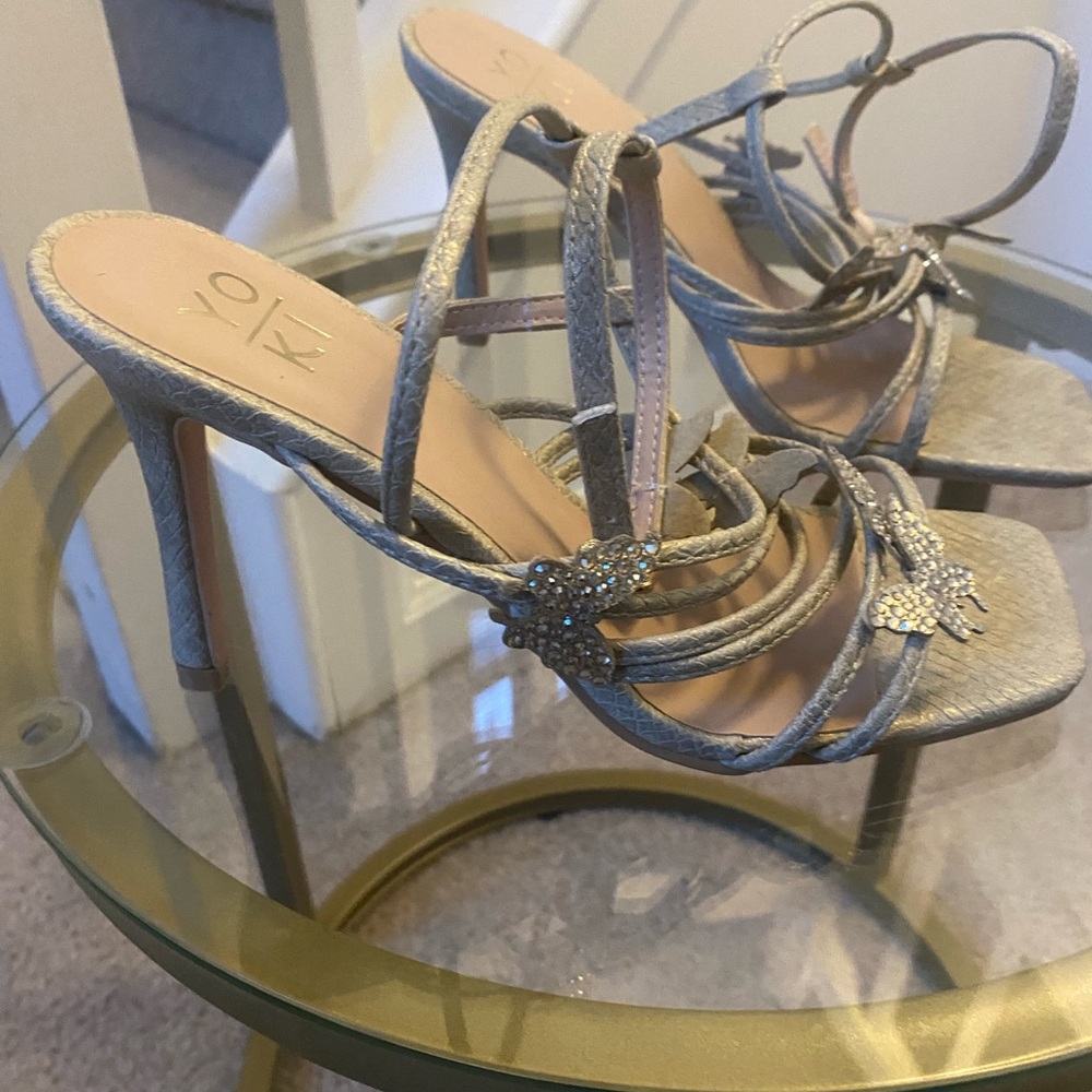 Yoki Women’s Strappy high-heeled sandals w/rhinestones butterfly embellishments